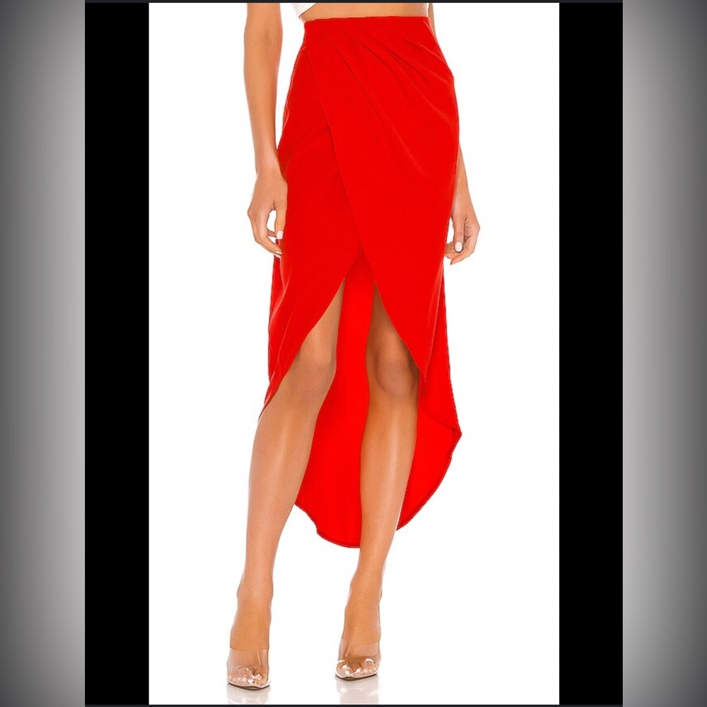 Superdown Arielle Slit Maxi Skirt in Red